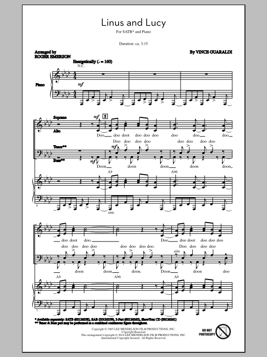 Vince Guaraldi Linus And Lucy (arr. Roger Emerson) sheet music notes and chords. Download Printable PDF.