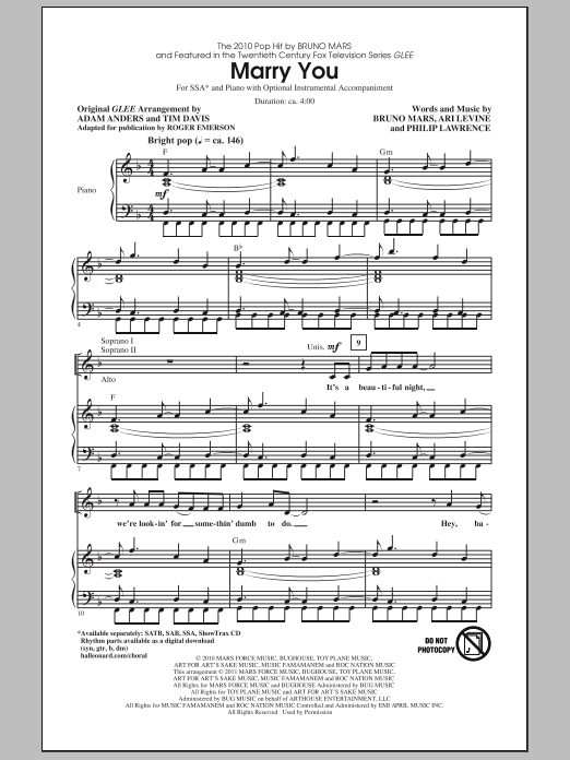 Roger Emerson Marry You sheet music notes and chords. Download Printable PDF.