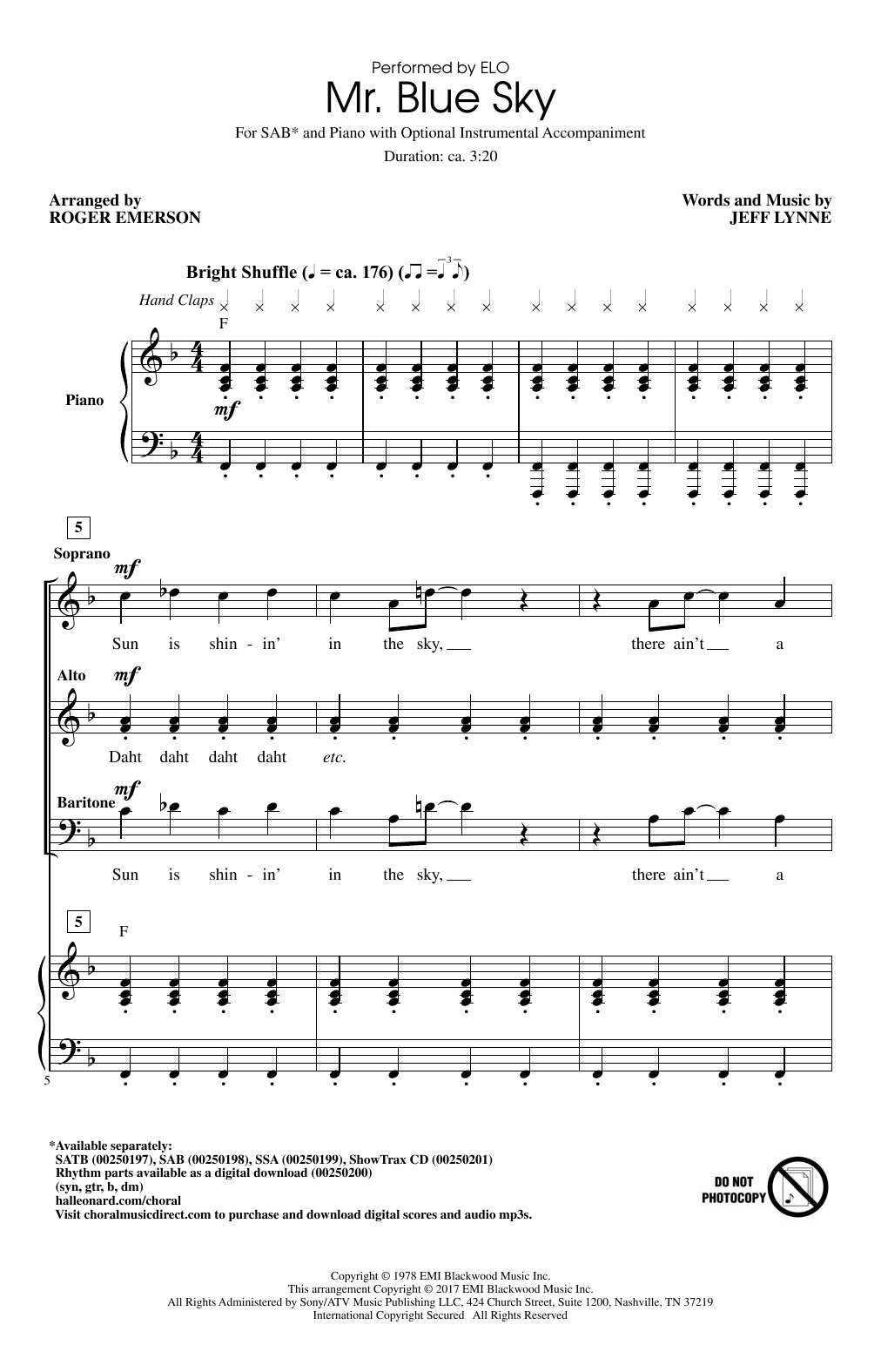 Electric Light Orchestra Mr. Blue Sky (arr. Roger Emerson) sheet music notes and chords. Download Printable PDF.