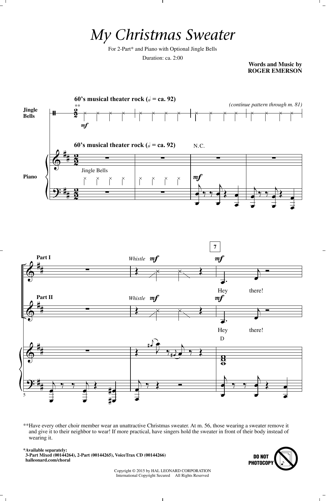 Roger Emerson My Christmas Sweater sheet music notes and chords. Download Printable PDF.