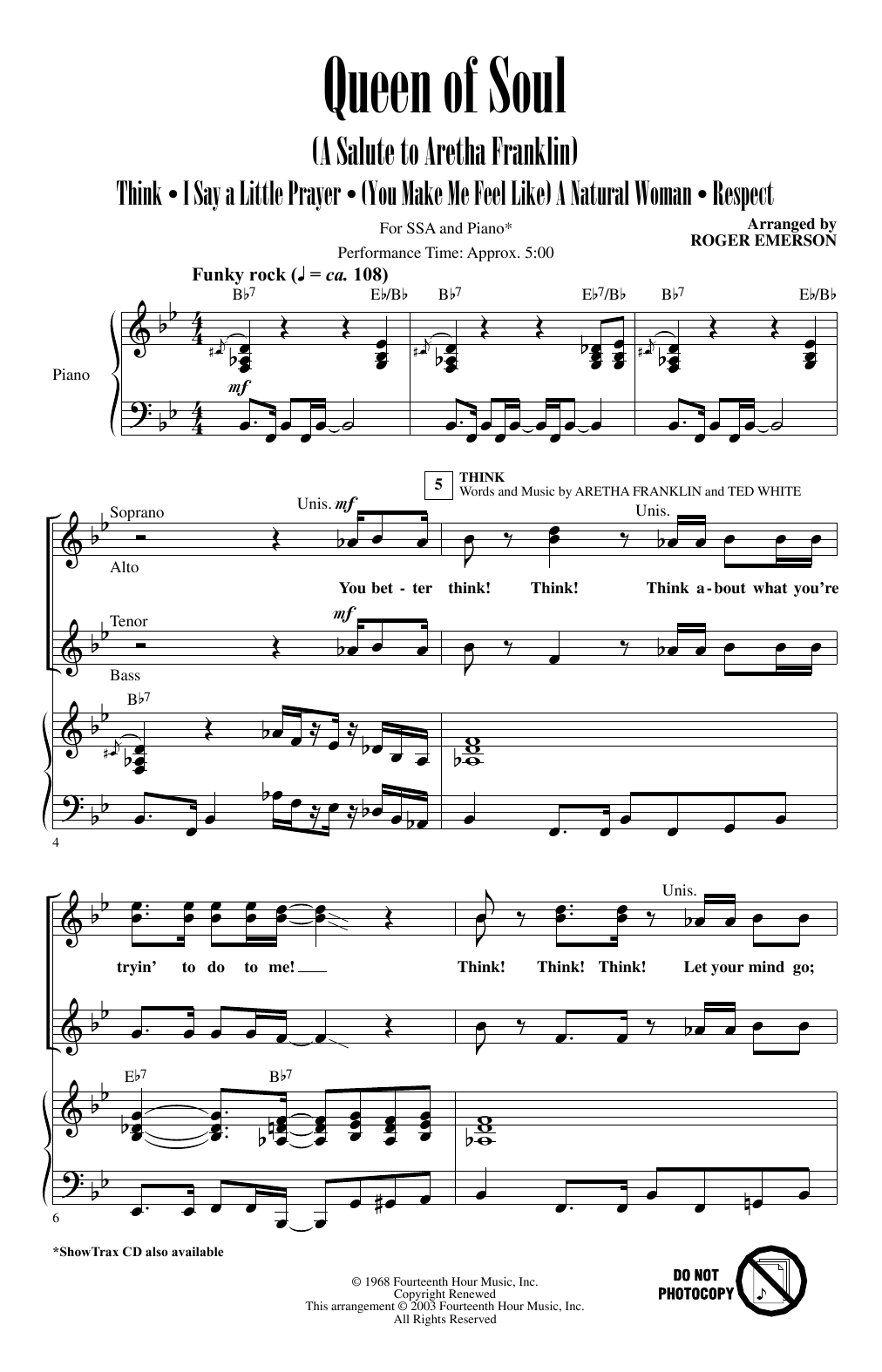 Roger Emerson Queen Of Soul (A Salute to Aretha Franklin) sheet music notes and chords. Download Printable PDF.