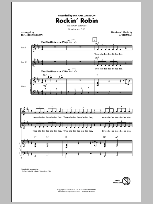 Roger Emerson Rockin' Robin sheet music notes and chords. Download Printable PDF.