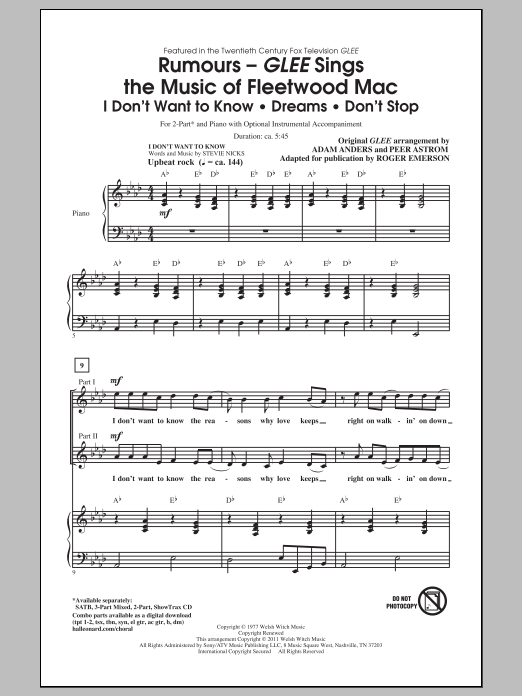 Fleetwood Mac Don't Stop (arr. Roger Emerson) sheet music notes and chords. Download Printable PDF.