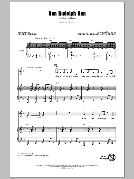 Roger Emerson Run Rudolph Run sheet music notes and chords. Download Printable PDF.