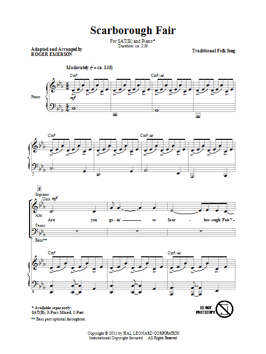 Roger Emerson Scarborough Fair sheet music notes and chords. Download Printable PDF.