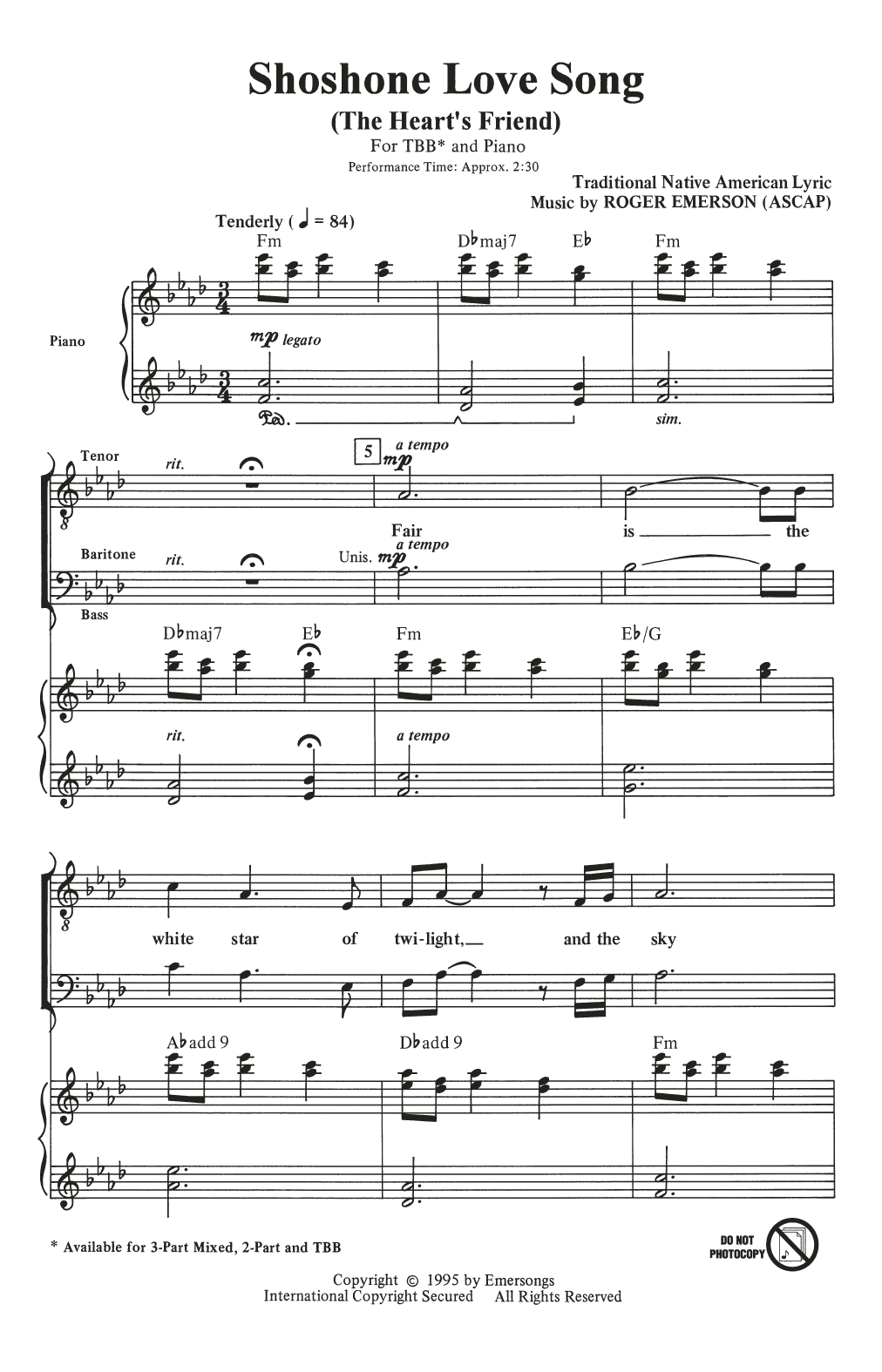 Roger Emerson Shoshone Love Song (The Heart's Friend) sheet music notes and chords. Download Printable PDF.