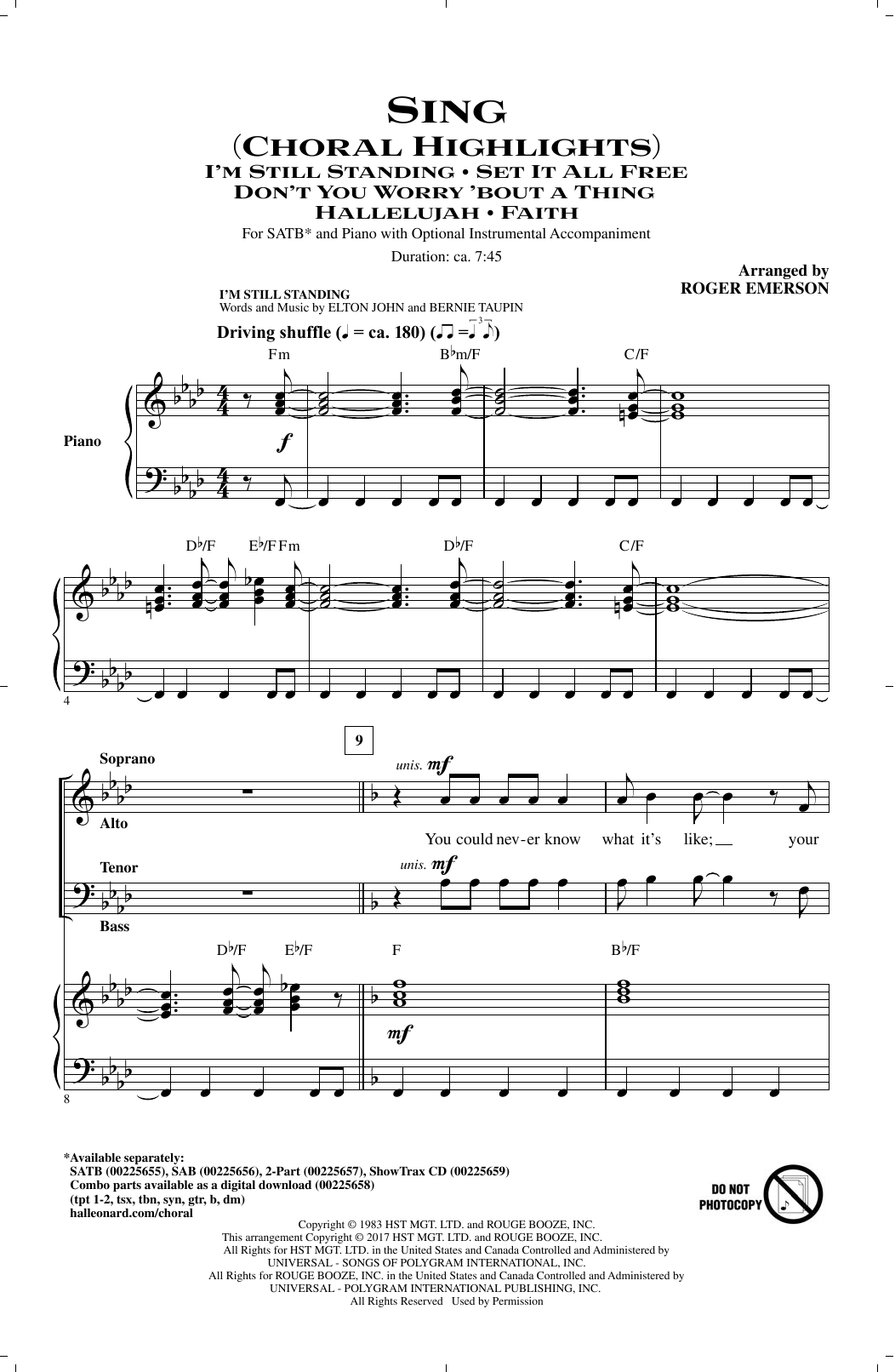 Learn to play Roger Emerson Sing (Choral Highlights) sheet music for SATB Choir in minutes. Price: 4.7900$ Roger Emerson Sing (Choral Highlights) sheet music notes and chords arranged for SATB Choir