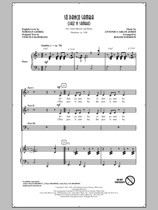 Roger Emerson So Danco Samba (Jazz 'N' Samba) sheet music notes and chords. Download Printable PDF.