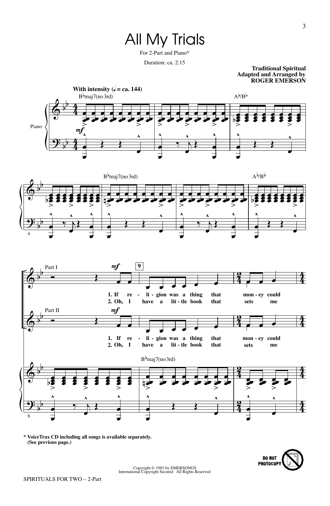 Learn to play Roger Emerson Spirituals For Two (Collection) sheet music for 2-Part Choir in minutes. Price: 5.8900$ Roger Emerson Spirituals For Two (Collection) sheet music notes and chords arranged for 2-Part Choir