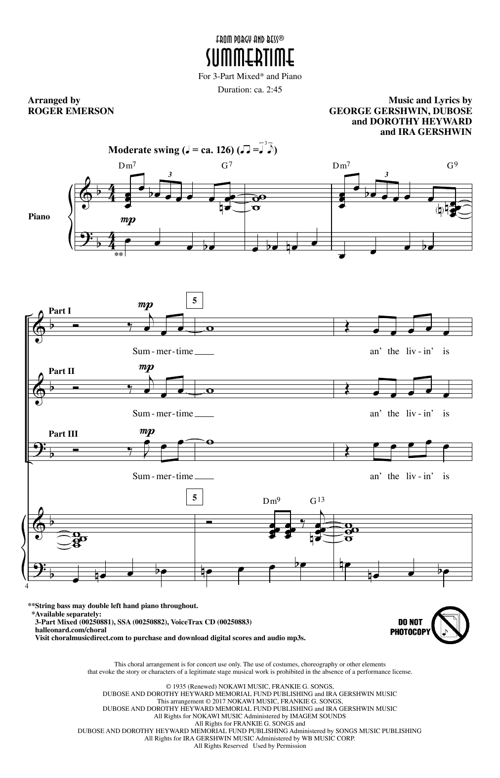 Roger Emerson Summertime sheet music notes and chords. Download Printable PDF.