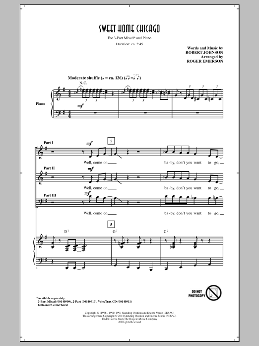 The Blues Brothers Sweet Home Chicago (arr. Roger Emerson) sheet music notes and chords. Download Printable PDF.