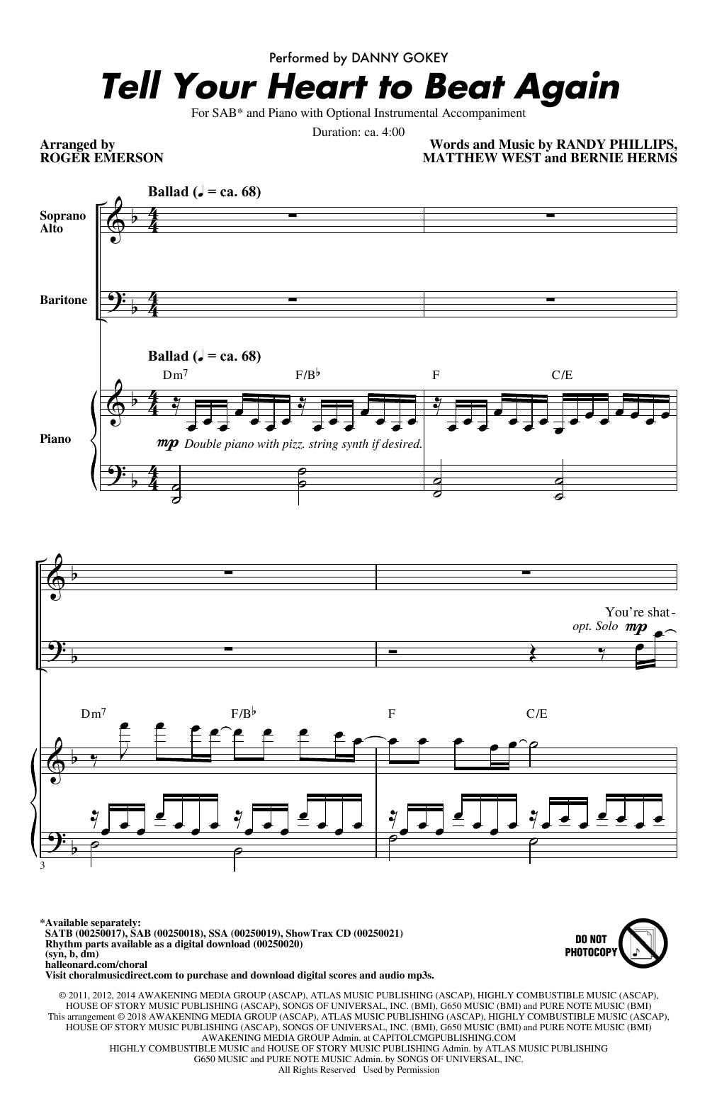 Roger Emerson Tell Your Heart To Beat Again sheet music notes and chords. Download Printable PDF.