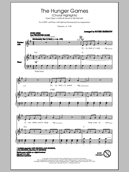 Various The Hunger Games (Choral Highlights) (arr. Roger Emerson) sheet music notes and chords. Download Printable PDF.