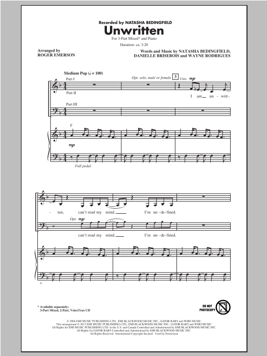 Roger Emerson Unwritten sheet music notes and chords. Download Printable PDF.