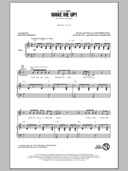 Roger Emerson Wake Me Up! sheet music notes and chords. Download Printable PDF.