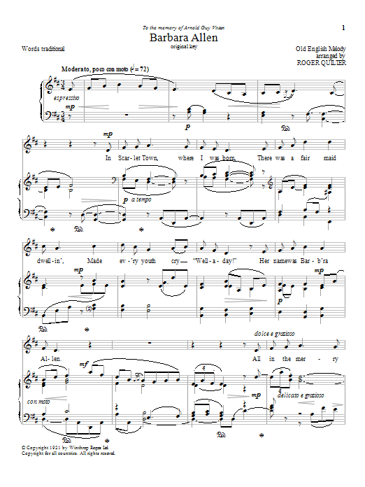 Learn to play Roger Quilter Barbara Allen sheet music for Piano & Vocal in minutes. Price: 7.8900$ Roger Quilter Barbara Allen sheet music notes and chords arranged for Piano & Vocal