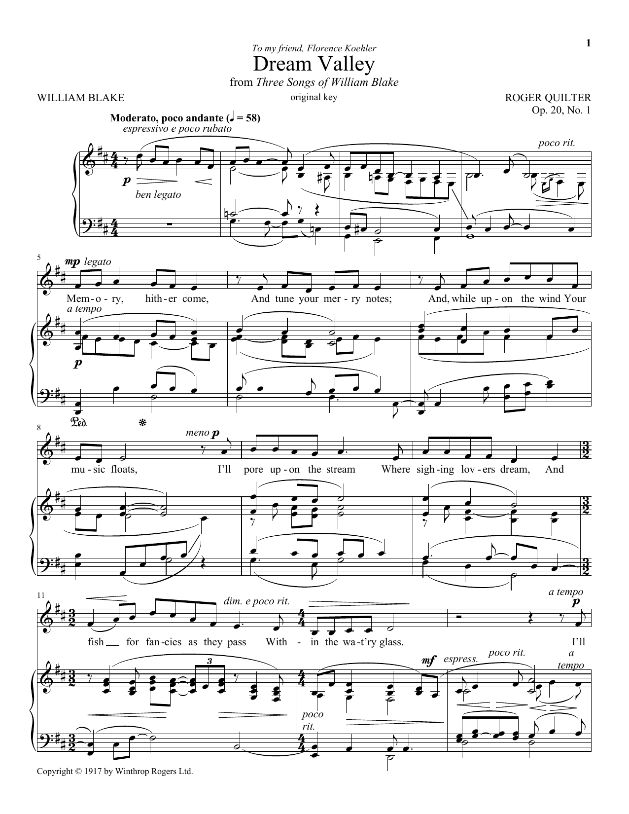 Learn to play Roger Quilter Dream Valley, Op. 20, No. 1 sheet music for Piano & Vocal in minutes. Price: 7.8900$ Roger Quilter Dream Valley, Op. 20, No. 1 sheet music notes and chords arranged for Piano & Vocal