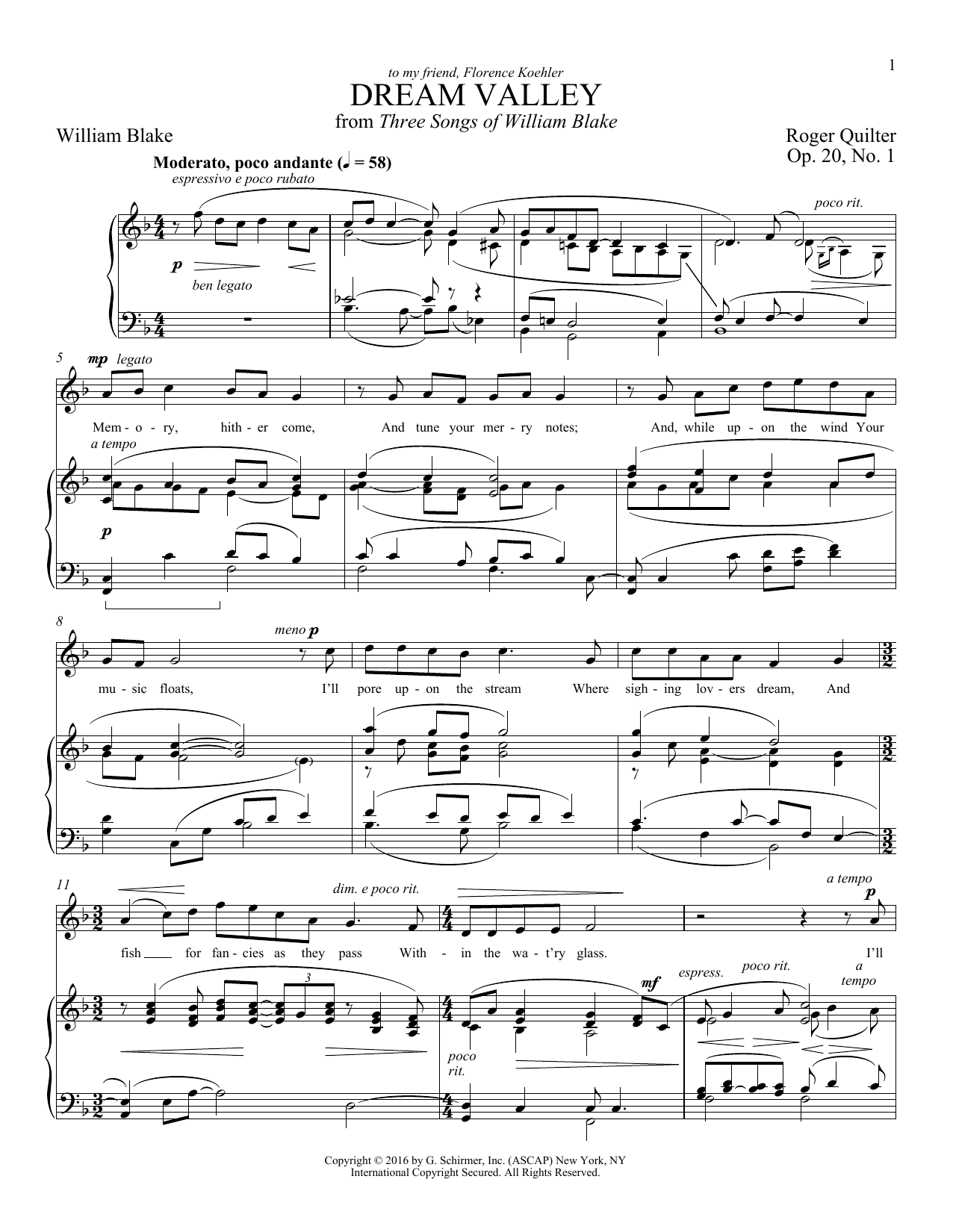 Roger Quilter Dream Valley sheet music notes and chords. Download Printable PDF.