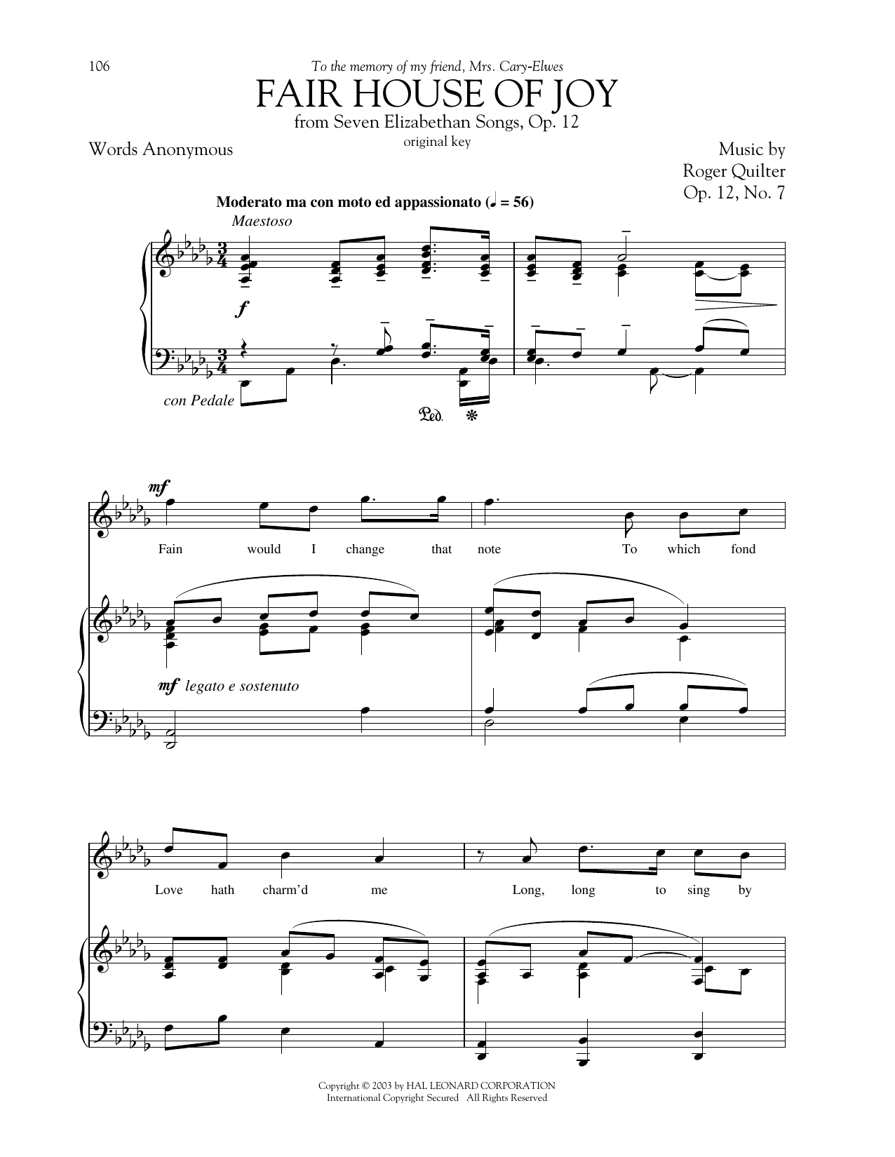 Learn to play Roger Quilter Fair House Of Joy sheet music for Piano & Vocal in minutes. Price: 7.8900$ Roger Quilter Fair House Of Joy sheet music notes and chords arranged for Piano & Vocal