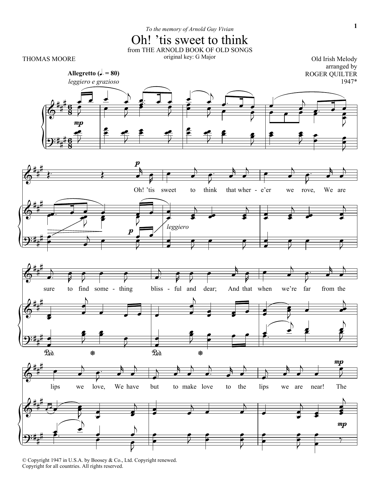 Roger Quilter Oh! 'Tis Sweet To Think sheet music notes and chords. Download Printable PDF.