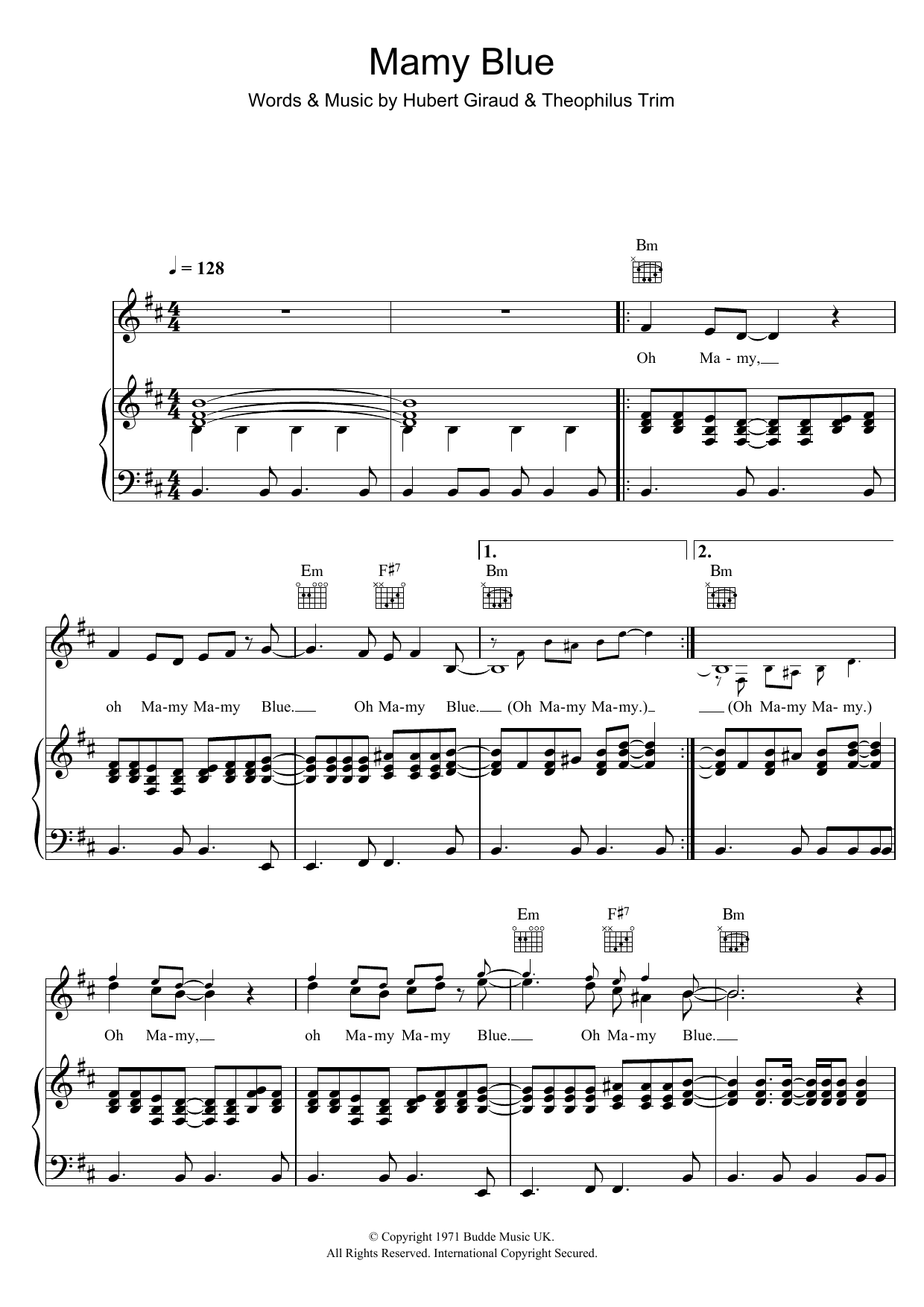 Learn to play Roger Whittaker Mamy Blue sheet music for Piano, Vocal & Guitar Chords in minutes. Price: 7.8900$ Roger Whittaker Mamy Blue sheet music notes and chords arranged for Piano, Vocal & Guitar Chords
