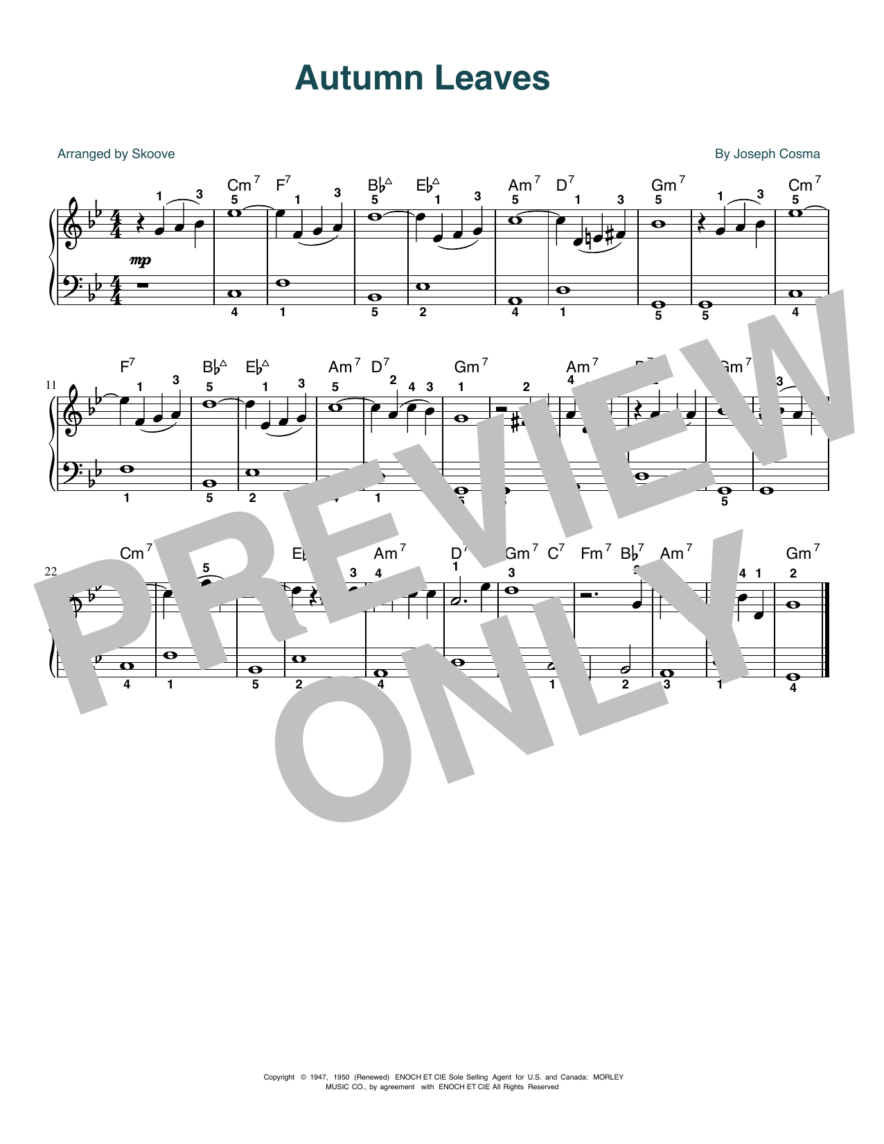 Roger Williams Autumn Leaves (arr. Skoove) sheet music notes and chords. Download Printable PDF.