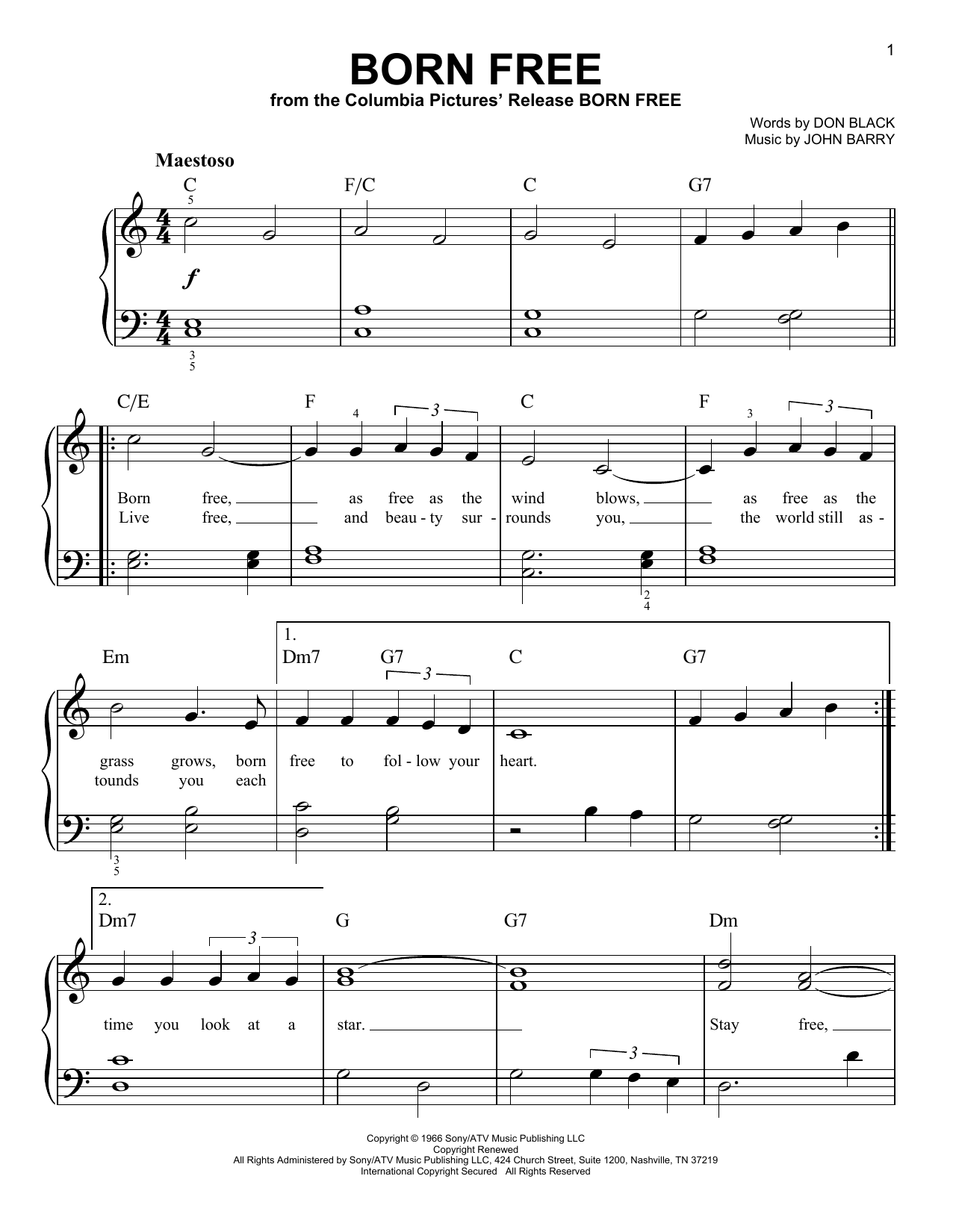 Roger Williams Born Free sheet music notes and chords. Download Printable PDF.