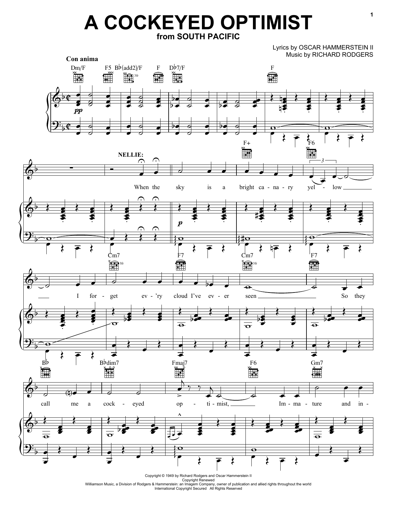 Rogers & Hammerstein A Cockeyed Optimist sheet music notes and chords. Download Printable PDF.