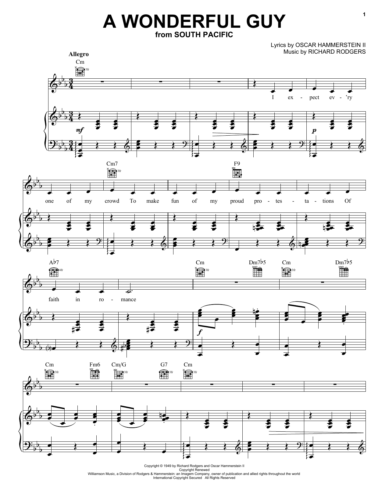 Rogers & Hammerstein A Wonderful Guy sheet music notes and chords. Download Printable PDF.