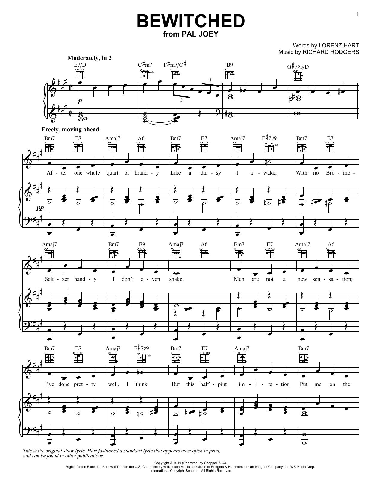 Learn to play Rogers & Hammerstein Bewitched sheet music for Vocal Pro + Piano/Guitar in minutes. Price: 6.9900$ Rogers & Hammerstein Bewitched sheet music notes and chords arranged for Vocal Pro + Piano/Guitar