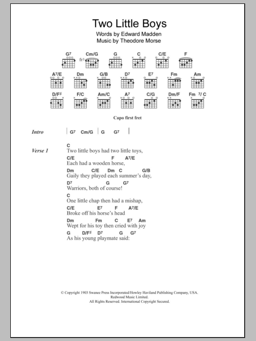 Rolf Harris Two Little Boys sheet music notes and chords. Download Printable PDF.