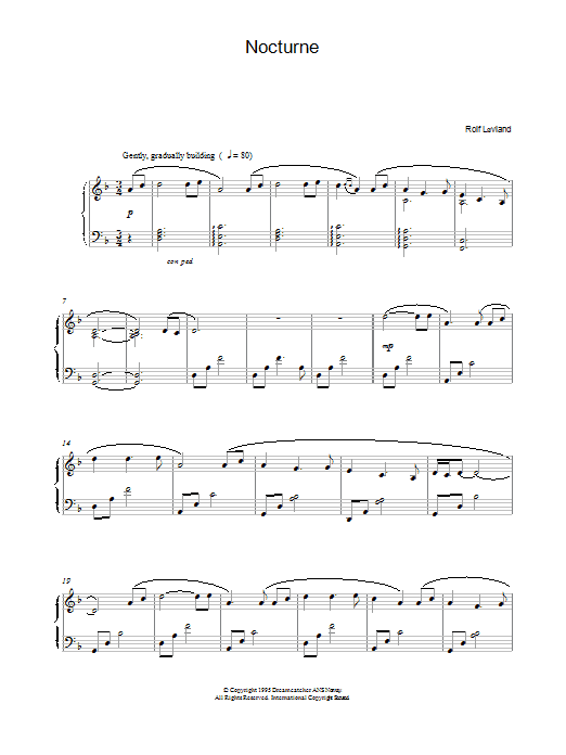 Learn to play Rolf Løvland Nocturne sheet music for Piano Solo in minutes. Price: 7.8900$ Rolf Løvland Nocturne sheet music notes and chords arranged for Piano Solo