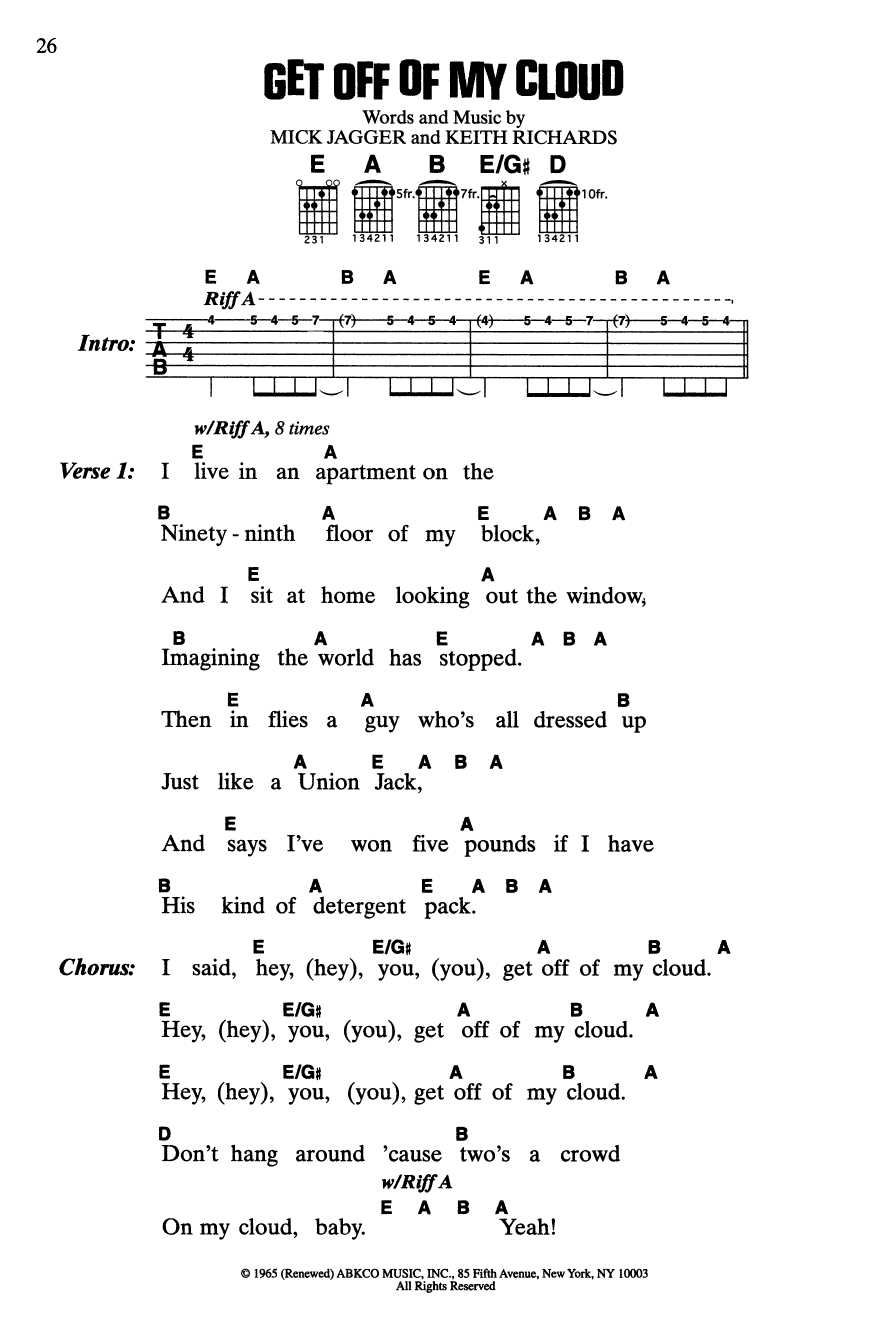 Rolling Stones Get Off My Cloud sheet music notes and chords. Download Printable PDF.