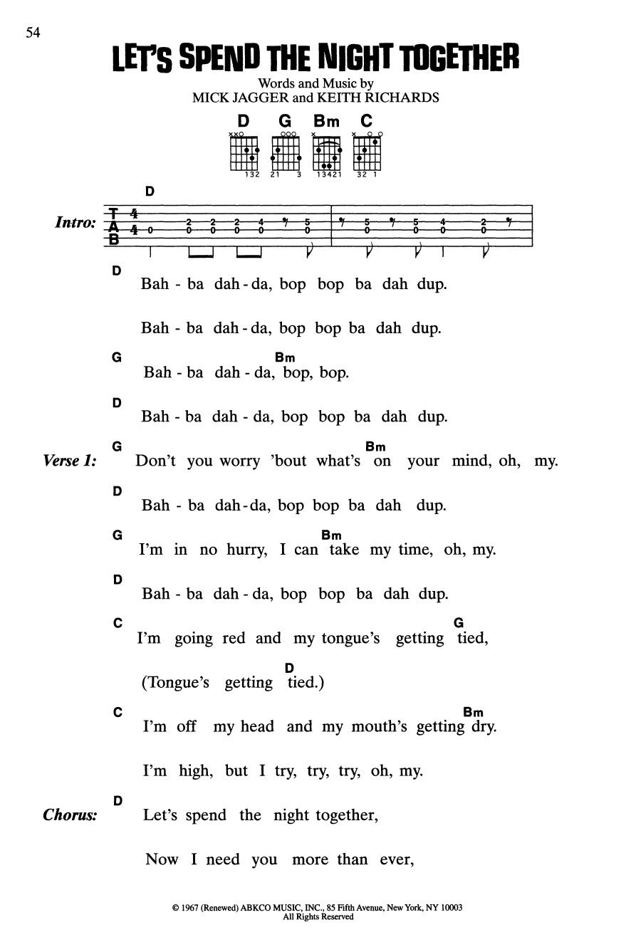 Rolling Stones Let's Spend The Night Together sheet music notes and chords. Download Printable PDF.