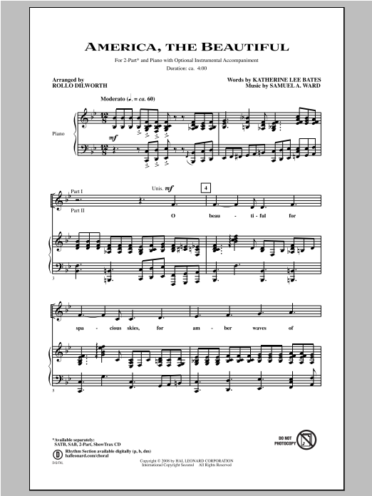 Rollo Dilworth America, The Beautiful sheet music notes and chords. Download Printable PDF.