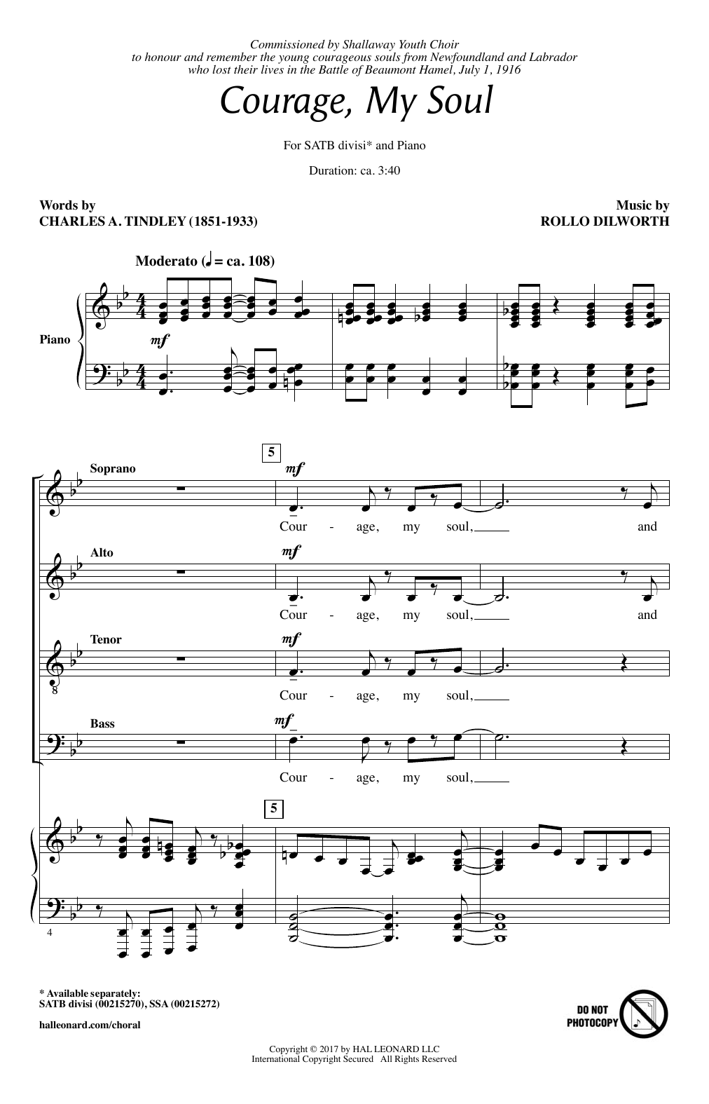 Learn to play Rollo Dilworth Courage, My Soul sheet music for SATB Choir in minutes. Price: 3.9900$ Rollo Dilworth Courage, My Soul sheet music notes and chords arranged for SATB Choir