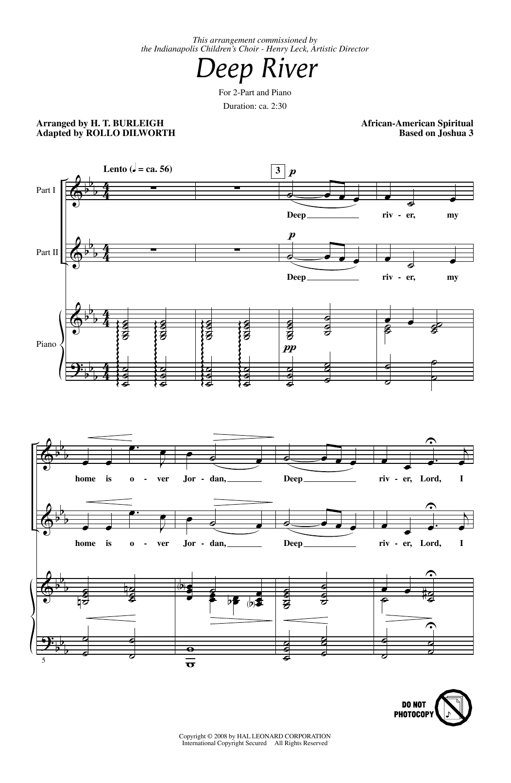 Learn to play Rollo Dilworth Deep River sheet music for 2-Part Choir in minutes. Price: 3.9900$ Rollo Dilworth Deep River sheet music notes and chords arranged for 2-Part Choir