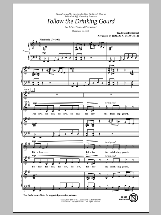 Rollo Dilworth Follow The Drinkin' Gourd sheet music notes and chords arranged for 2-Part Choir