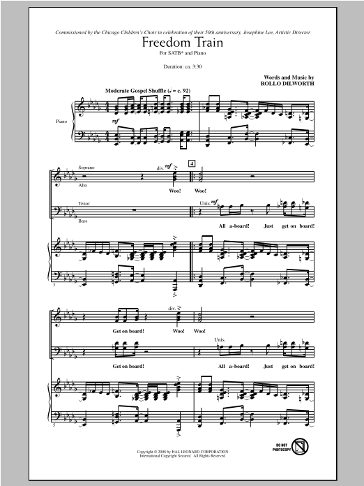 Learn to play Rollo Dilworth Freedom Train sheet music for SATB Choir in minutes. Price: 3.9900$ Rollo Dilworth Freedom Train sheet music notes and chords arranged for SATB Choir
