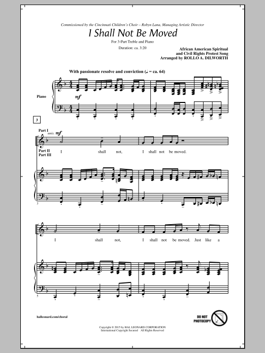 Rollo Dilworth I Shall Not Be Moved sheet music notes and chords. Download Printable PDF.