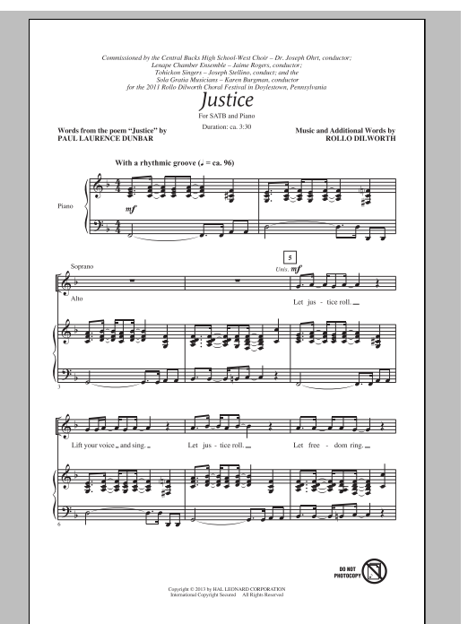 Rollo Dilworth Justice sheet music notes and chords arranged for SATB Choir