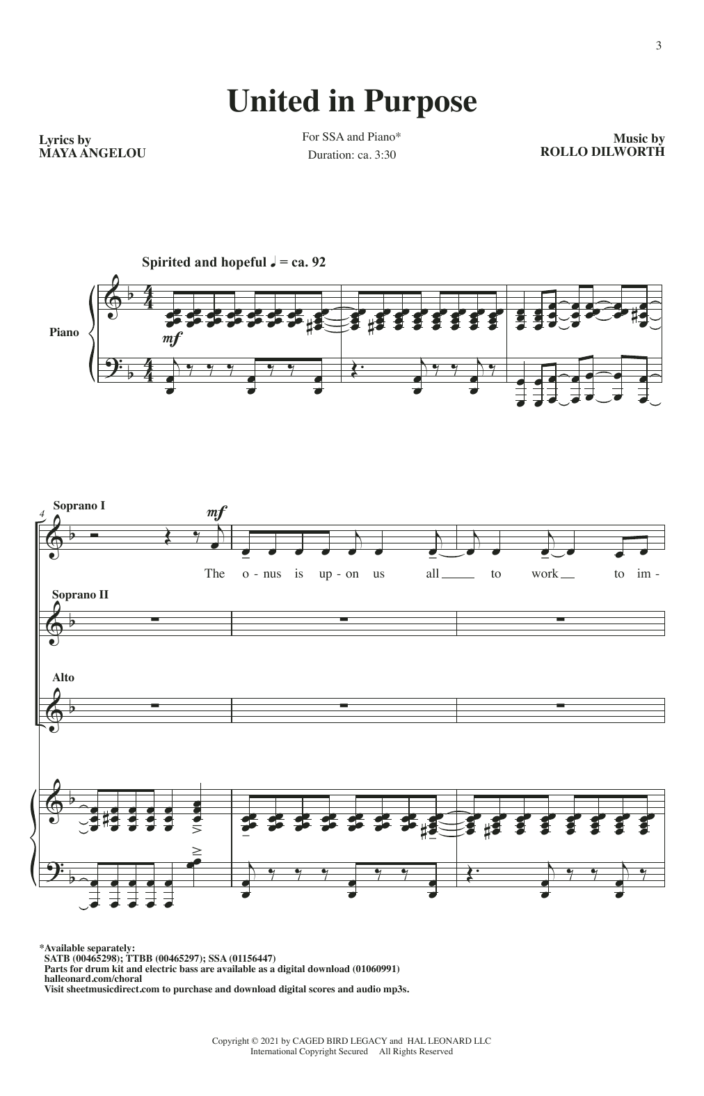 Rollo Dilworth United In Purpose sheet music notes and chords. Download Printable PDF.