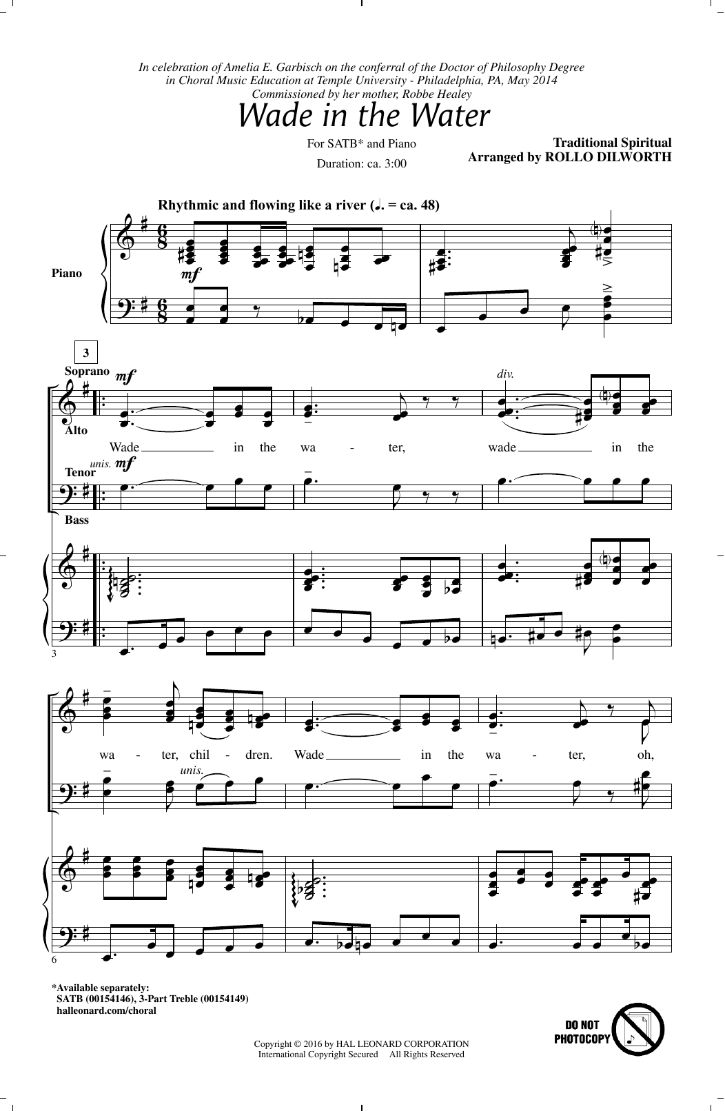 Rollo Dilworth Wade In The Water sheet music notes and chords arranged for 3-Part Treble Choir
