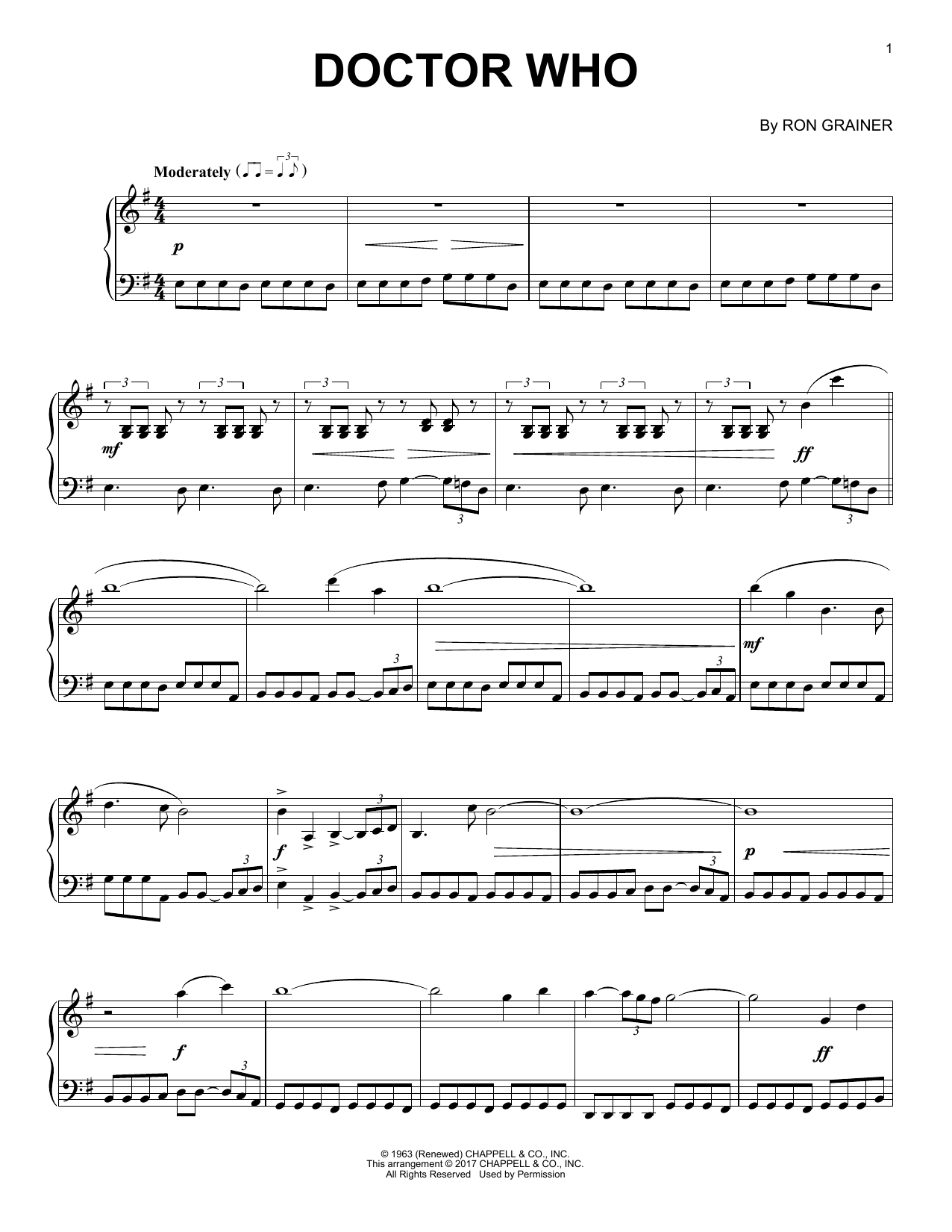 Ron Grainer Doctor Who sheet music notes and chords arranged for Piano Solo