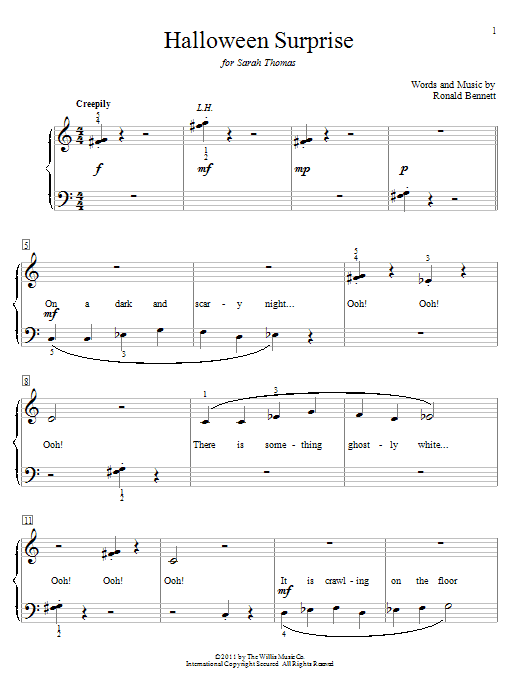 Learn to play Ronald Bennett Halloween Surprise sheet music for Educational Piano in minutes. Price: 6.9900$ Ronald Bennett Halloween Surprise sheet music notes and chords arranged for Educational Piano
