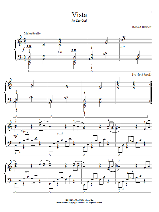 Learn to play Ronald Bennett Vista sheet music for Educational Piano in minutes. Price: 6.9900$ Ronald Bennett Vista sheet music notes and chords arranged for Educational Piano