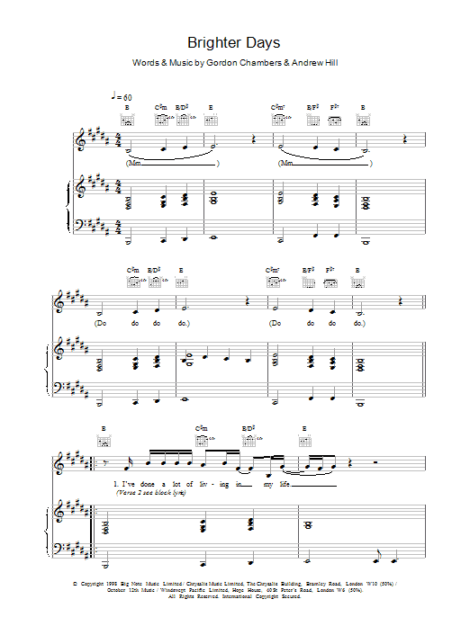 Ronan Keating Brighter Days sheet music notes and chords arranged for Piano, Vocal & Guitar Chords