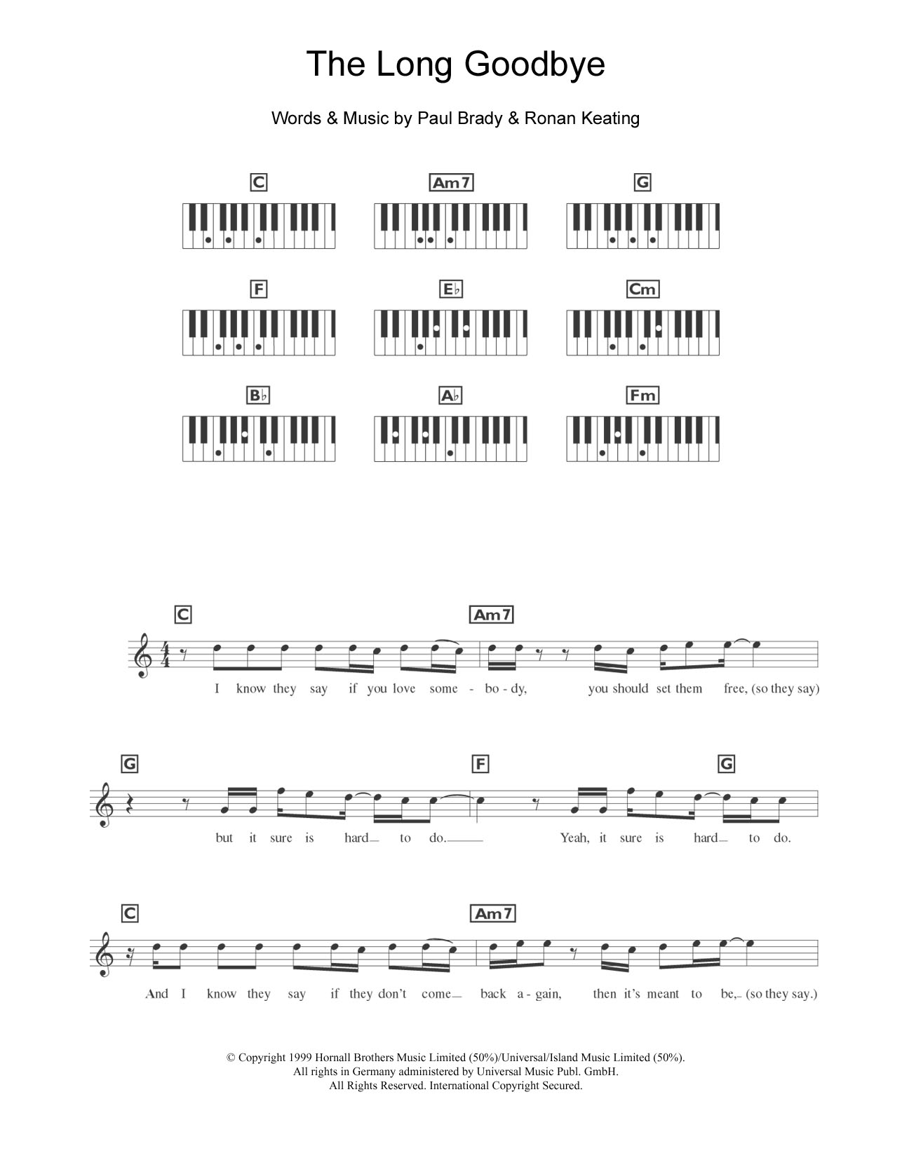 Ronan Keating The Long Goodbye sheet music notes and chords. Download Printable PDF.