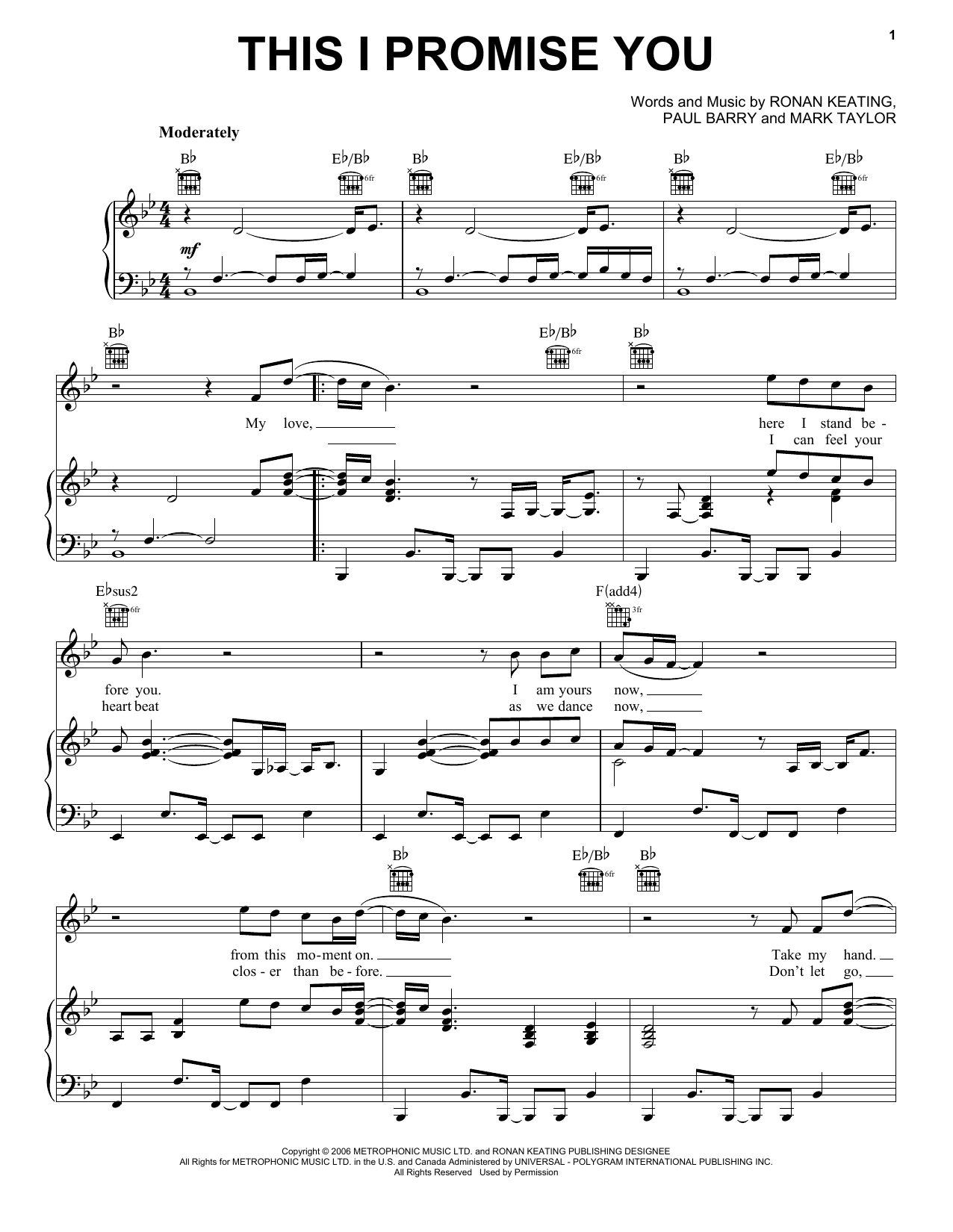 Ronan Keating This I Promise You sheet music notes and chords. Download Printable PDF.