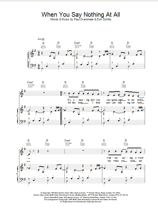 Ronan Keating When You Say Nothing At All sheet music notes and chords. Download Printable PDF.